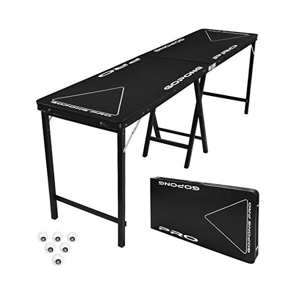 Gopong Pro 2,4 m Premium Beer Pong Table – Heavy Duty Noir, 91,4 cm de Hauteur 