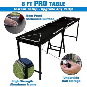Gopong Pro 2,4&nbsp;m Premium Beer Pong Table&nbsp;–&nbsp;Heavy Duty Noir, 91,4&nbsp;cm de Hauteur 