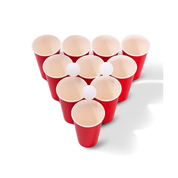 THE TWIDDLERS Jeux à Boire pour Les Fêtes - 25 Gobelets en Carton Rouge & 25 Balles de Ping-Pong
