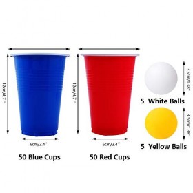Herefun Jeu de Pong avec 100 Gobelet Réutilisable Rouges et Bleues 16 oz , 10 Balles, Pong Tasses Set pour Fête de danniver