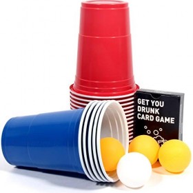 Upchase 50 Beer Pong Tasses Set, Gobelet Réutilisable, Rouges et Bleues 16oz 473ml, 10 Balls de Ping-Pong