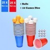 Bière Pong Kit - Jeux à Boire, 50 Bière Pong + 10 Balles ,500ml Gobelet Plastique Reutilisable avec 10 dés Gobelets Fête 25 