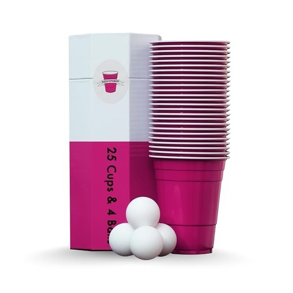 RedCupShop Lot de 25 gobelets à bière pong avec 4 balles, gobelets de fête réutilisables, noirs