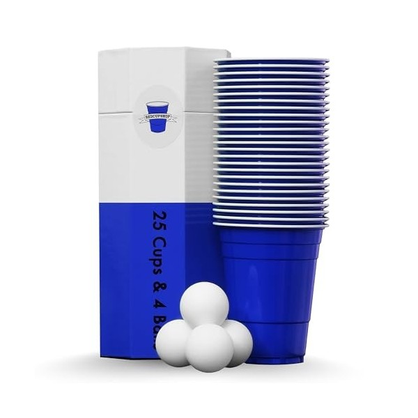 RedCupShop Lot de 25 gobelets à bière pong avec 4 balles, gobelets de fête réutilisables, noirs