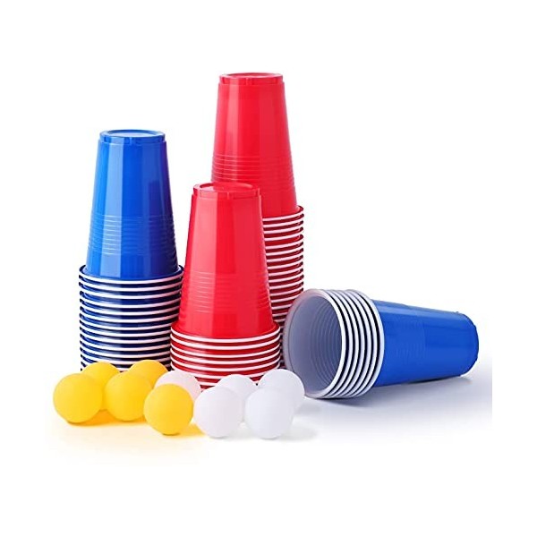 Herefun 50 Beer Pong Tasses, 16oz 473ml Beer Pong Set, Bière Party Pong Cups, Jeux à Boire Beer Pong Gobelets pour Fête de Am