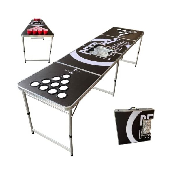 TipsyTables Table de bière-pong officielle | Jeux à boire | Beerpong | Trous de tasse | Rafraîchisseur de bière | Pliable | J