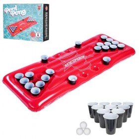 RedCupShop Bier Pong Matelas gonflable pour piscine avec 25 gobelets et 3 balles, table flottante à gonfler