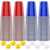 Tomicy Tasse de Bière Pong 24 Jeux à Boire Gobelets 12 Rouge + 12 Bleu et 24 Balles, Gobelets en Plastique Réutilisables Go