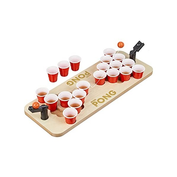 Relaxdays Mini Beer Pong, Lot de Jeu à Boire, 25 gobelets Rouges, 4 cl, bière & Shots, 9 x 58 x 20 cm, Nature