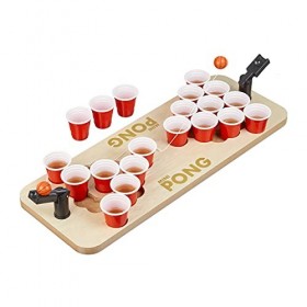 Relaxdays Mini Beer Pong, Lot de Jeu à Boire, 25 gobelets Rouges, 4 cl, bière & Shots, 9 x 58 x 20 cm, Nature