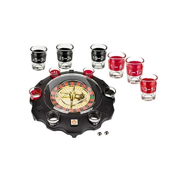 Invero Roulette électrique style casino – Jeu à boire pour adultes comprend 6 verres à shot et tout le matériel – Accessoire 