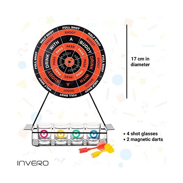 Invero Mini cible de fléchettes amusante pour adultes – Lensemble comprend des verres à shot, des fléchettes magnétiques et 