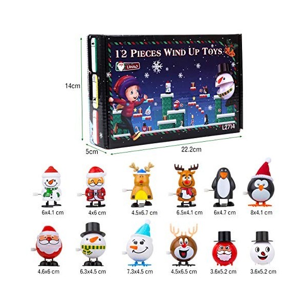 LIHAO 12pcs Jouets à Remonter, Jouets Mécaniques en Forme des Cartoons Mignons de Noël, Cadeau d’Anniversaire Noël pour Enfan