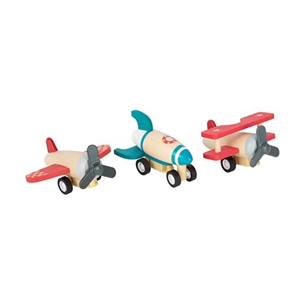Small Foot 11884 Set Avions à remonter avec Trois Grands Avions, en Bois Robuste, à partir de 12 Mois Toys, Multicolore