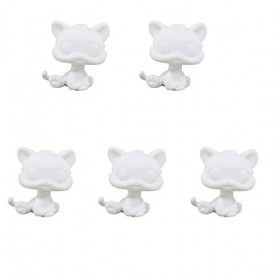 Figurine de chat blanc personnalisé LPS avec base blanche - Modèle vierge - Chaton blanc pur - Échantillon de bébé - 5 pièces