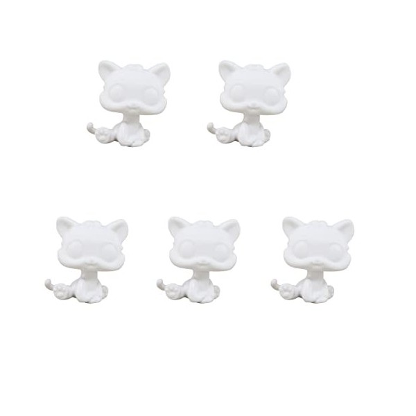 Figurine de chat blanc personnalisé LPS avec base blanche - Modèle vierge - Chaton blanc pur - Échantillon de bébé - 5 pièces