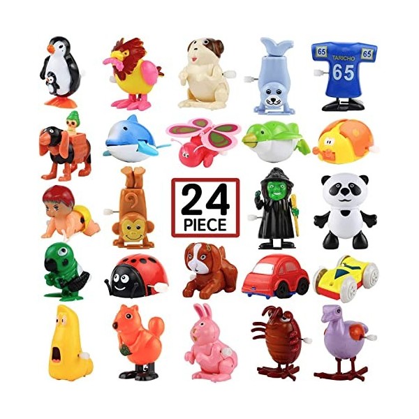 SWUNXION Lot de 24 Jouets à remonter pour Enfants garçons, Mini Cadeaux Animaux pour Remplissage de Sac Cadeau de Noël, Jouet