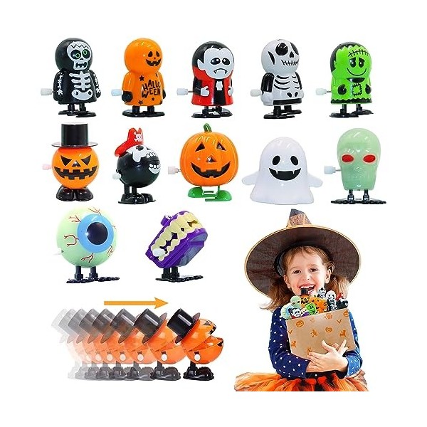 YISKY Halloween Wind Up Jouets, 12 Pièces Jouets à Remonter dhalloween, Halloween Clockwork Jouets, Jouets de Saut drôles po