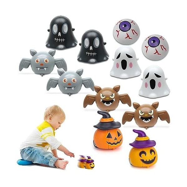 GAROMIA Halloween Enfant Pull Back Voitures, 6 Chauve Souris Fantôme Squelette Halloween Jouet Voitures Halloween Clockwork J