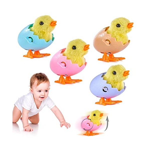 XiXiRan 6 Pcs Pâques Sautant Poulet en Peluche Poussins pour Enfants, Jouets à Remonter Sauter Mécaniques Poussins, Poussin d