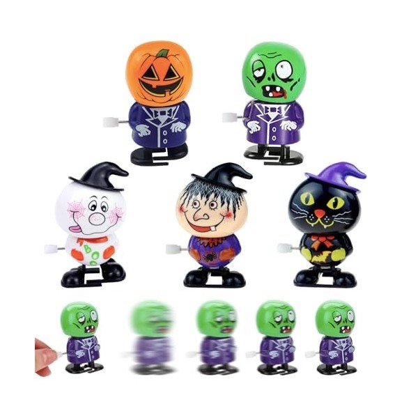 POPOYU Lot de 5 jouets à remonter pour enfants - Renne - Halloween - Bonhomme de neige - Père Noël - Figurine de mouvement - 