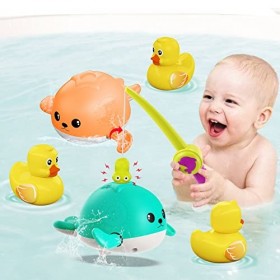 MOONTOY Jouets de Bain,Jouet Bain Bébé,Jeu de pêche magnétique, Jouet de Bain pour Bebe，Jouet de Bain Baleine à remonter,Cade