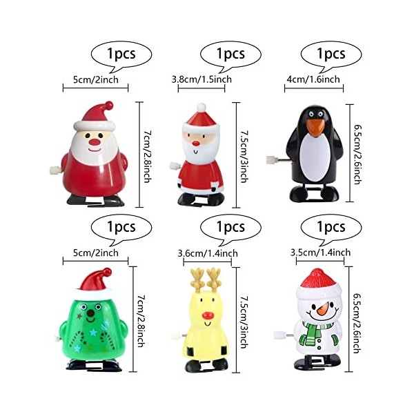 Booaee Lot de 6 jouets à remonter pour enfants - Jouet de Noël - Pingouin - Renne - Sapin de Noël - Bonhomme de neige - Père 