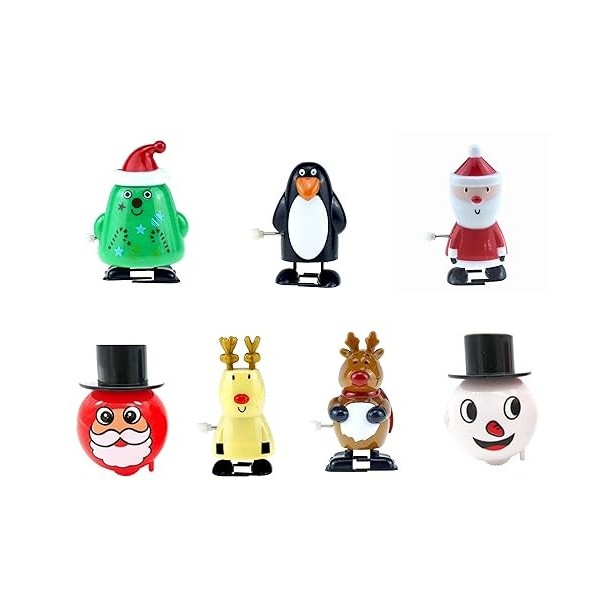 7 Pcs Noël Wind Up Jouets Ensemble Clockwork Renne Pingouin Secret Père Noël Décoration Poupée Statue Noël Cadeaux pour Enfan