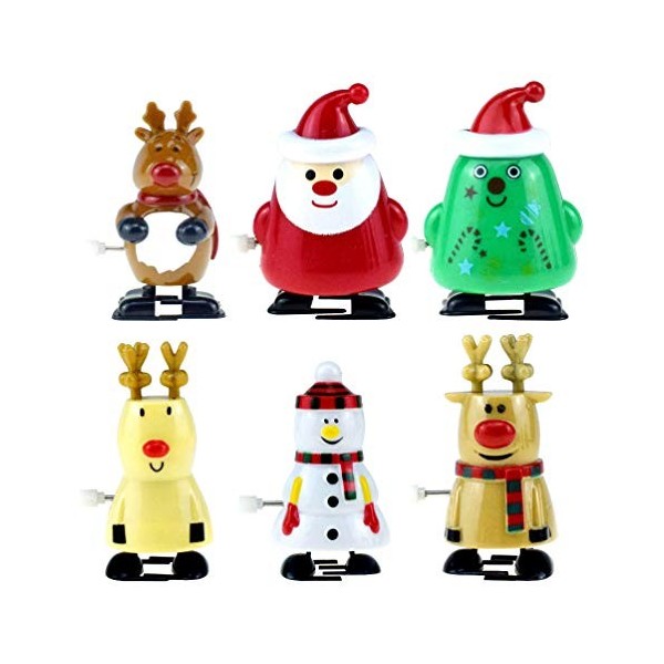 Toyvian Lot de 6 jouets à remonter en forme de renne, pingouin, bonhomme de neige, figurine de Noël à remonter, décoration de