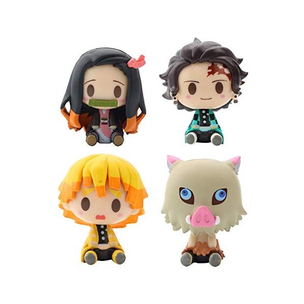 Earlyad Lot de 4 figurines de Demon Slayer en forme daction, Kimetsu No Yaiba Q Posket Petit, PVC Anime Character Model Coll