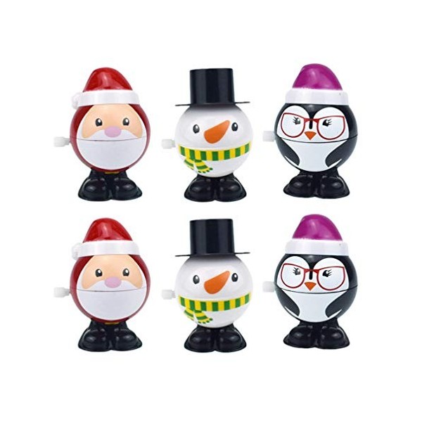 Supvox Lot de 6 jouets à remonter - Figurine de bonhomme de neige - Pingouins - Figurine de Père Noël - Mouvement - Pour fill