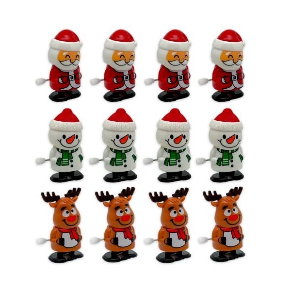 MIJOMA Lot de 12 figurines à remonter - Jouet de Noël - Mouvement - Jouet à remonter - Cadeau dinvité - Cadeau figurines qu