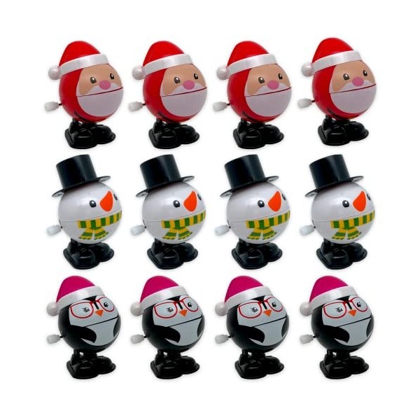 MIJOMA Lot de 12 figurines à remonter - Jouet de Noël - Mouvement - Jouet à remonter - Cadeau dinvité - Cadeau figurines qu