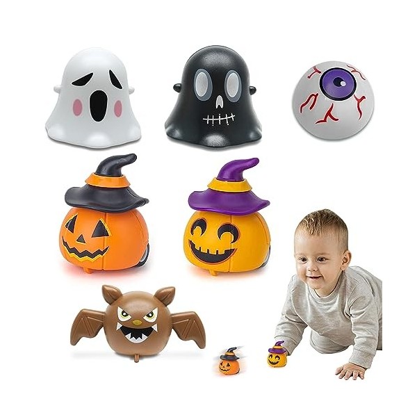 SPERMUOY Halloween Enfant Pull Back Voitures,12 Pièces Halloween Pull Back Voiture,Chauve-Souris Fantôme Squelette Halloween 