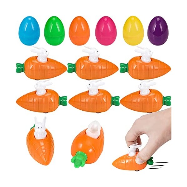 Luclay Lot de 12 + 12 lapins à remonter - Avec carottes - Décoration de Pâques - Cadeau de Pâques pour enfants - Voiture joue