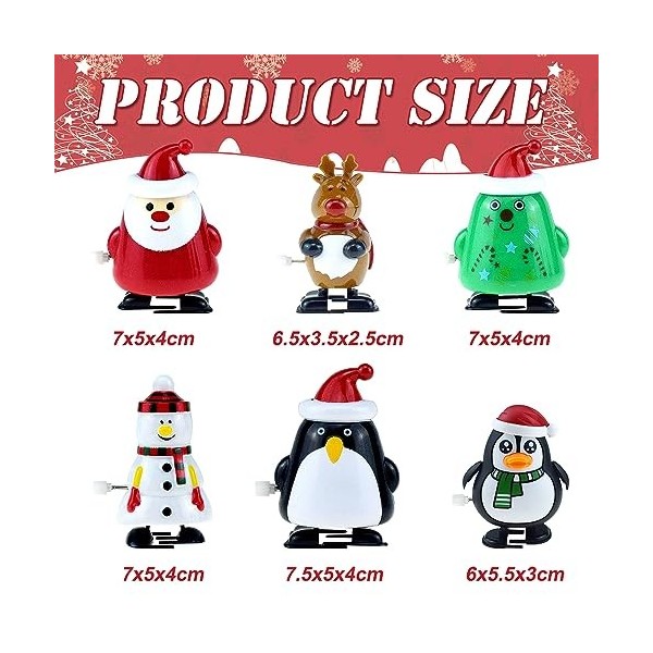 SUNSK Lot de 6 jouets à remonter pour enfants - Pingouin - Bonhomme de neige - Père Noël - Renne - Arbre de Noël - Jouet pour