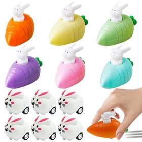 Lot de 12 lapins à remonter - Décoration de Pâques - Lapins à remonter avec carotte - Cadeau de Pâques - Mouvement de Pâques 