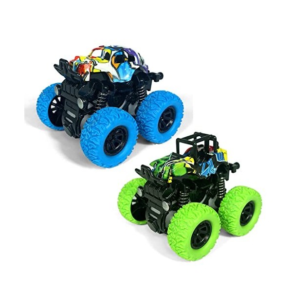 GUIGUZHJ Monstertruck Lot de 2 voitures jouets monstres à remonter pour enfants, jouets à friction, rotation à 360 °, inertie