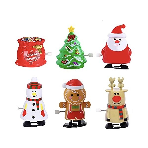 Mienocol Lot de 6 jouets de Noël à remonter - Jouet fantaisie pour enfants et adultes - Jouet à ressort pour chaussettes de N