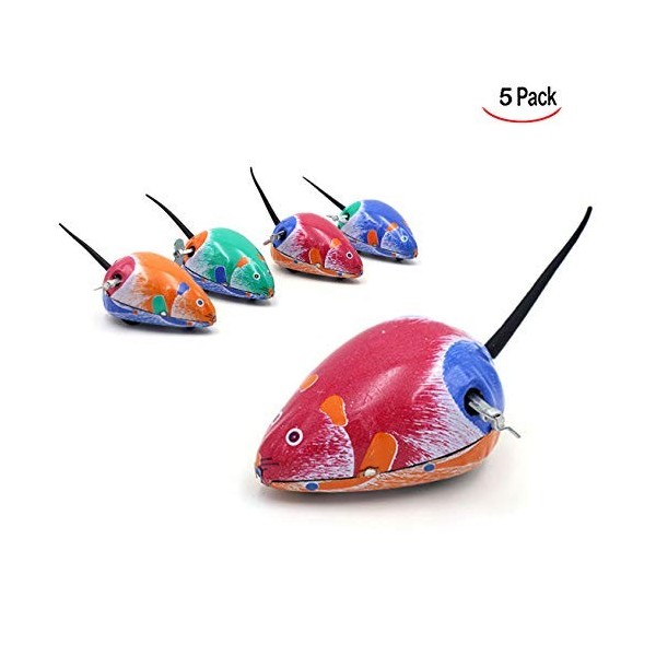 iwobi 5 Pièces Jouet Mécanique Classique Métal Souris Wind Up Figure Animaux Jeu Amusant Cadeau pour Enfant，Chat Jouet