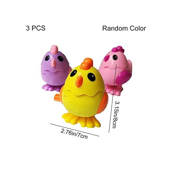 Lot de 3 poussins à remonter - Style dessin animé - Poulets sautants - Jouets éducatifs pour enfant fille et garçon couleur 