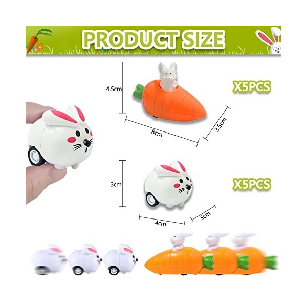 5 + 5 Pièces Lapin Pull Back Cars avec Carottes, Cadeau Paques Enfant, Voiture Jouet Paques, Petit Cadeau Paques, Jouet à Rem