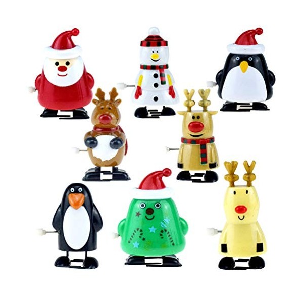 Toyvian Lot de 8 jouets à remonter, pingouin, Père Noël, bonhomme de neige, renne, élan, figurines ornements de Noël, cadeaux