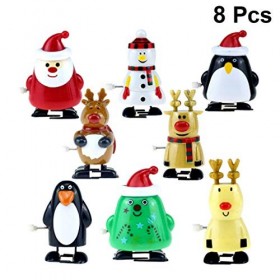 Toyvian Lot de 8 jouets à remonter, pingouin, Père Noël, bonhomme de neige, renne, élan, figurines ornements de Noël, cadeaux