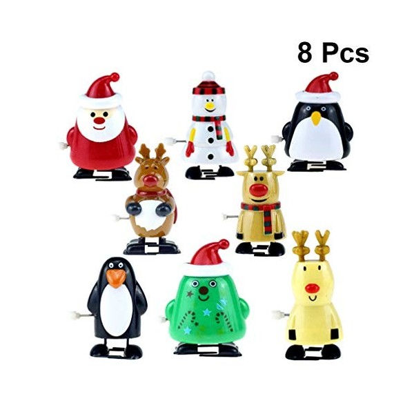 Toyvian Lot de 8 jouets à remonter, pingouin, Père Noël, bonhomme de neige, renne, élan, figurines ornements de Noël, cadeaux