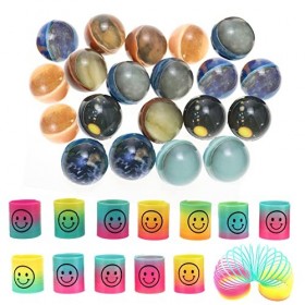 DAGORD Jouet Cadeau Anniversaire Enfant 20 pièces Balles Rebondissantes sur Thème de Espace et 12 pièces Mini Jouets à Ressor