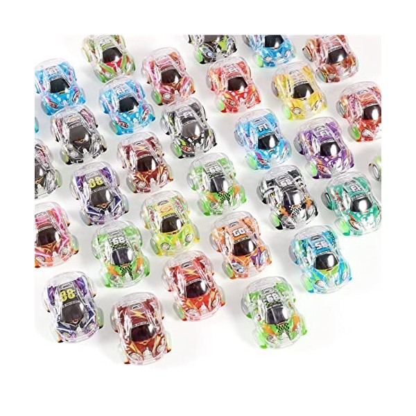 XREE Lot de 28 jouets de voiture 4,5 x 3,4 x 2,2 cm - Mini voitures à remonter - Multicolore - Véhicules rétractables pour en