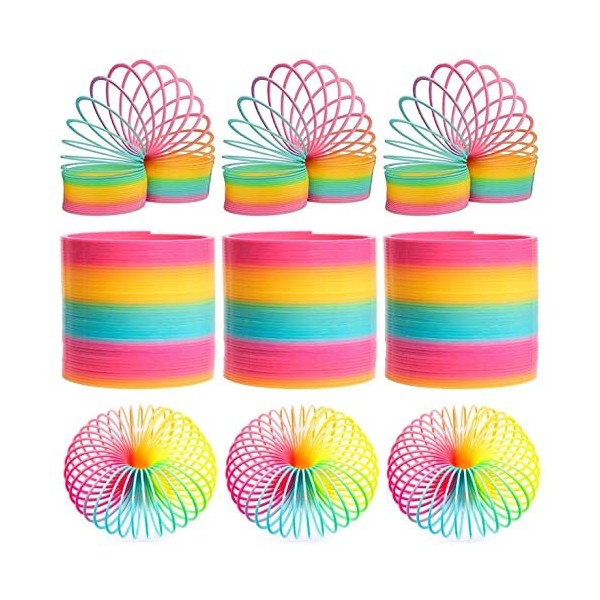 PartyPack Lot de 3 grands escaliers en spirale arcenciel dans une boîte de 7,5 cm de diamètre Spirale pour enfants Fidget Toy