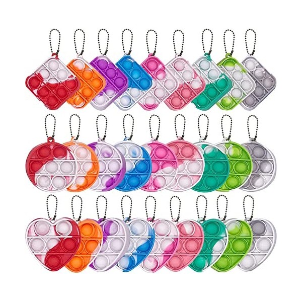 Décorations de Saint-Valentin Lot de 27 mini porte-clés Poppit en silicone coloré pour soulager le stress, lautisme, cadeaux