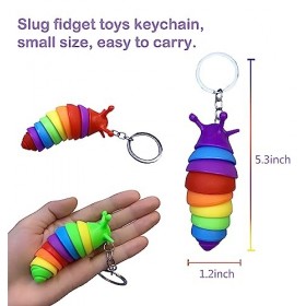 Lot de 6 mini porte-clés anti-limaces 3D articulés télescopiques pour enfants et adultes autistes - Exercice de force du poig